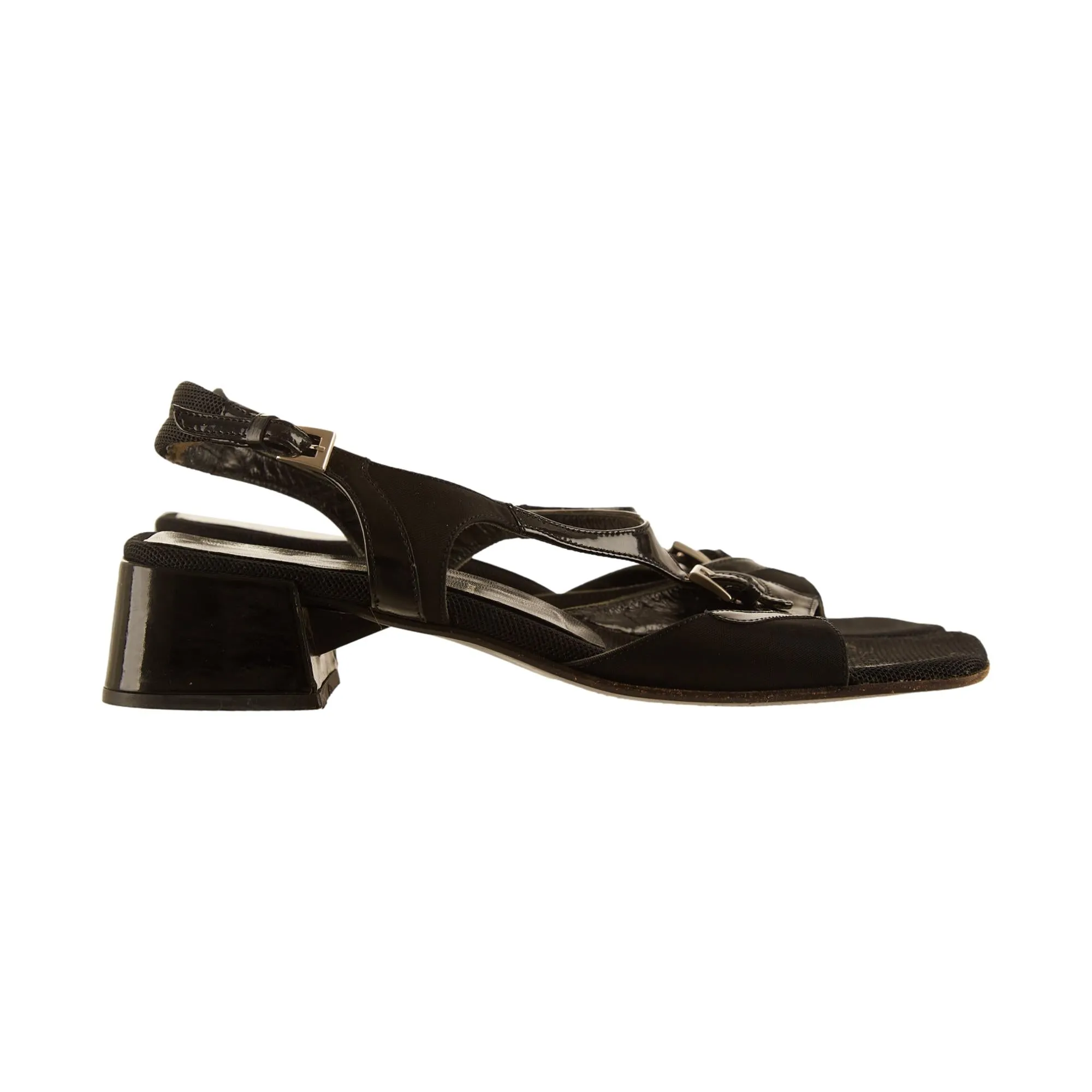 Prada Black Buckle Block Heels
