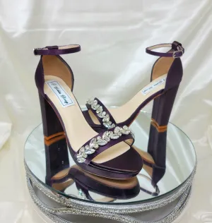 Purple Wedding Shoes Platform Shoes with Chunky Heel Crystal Design
