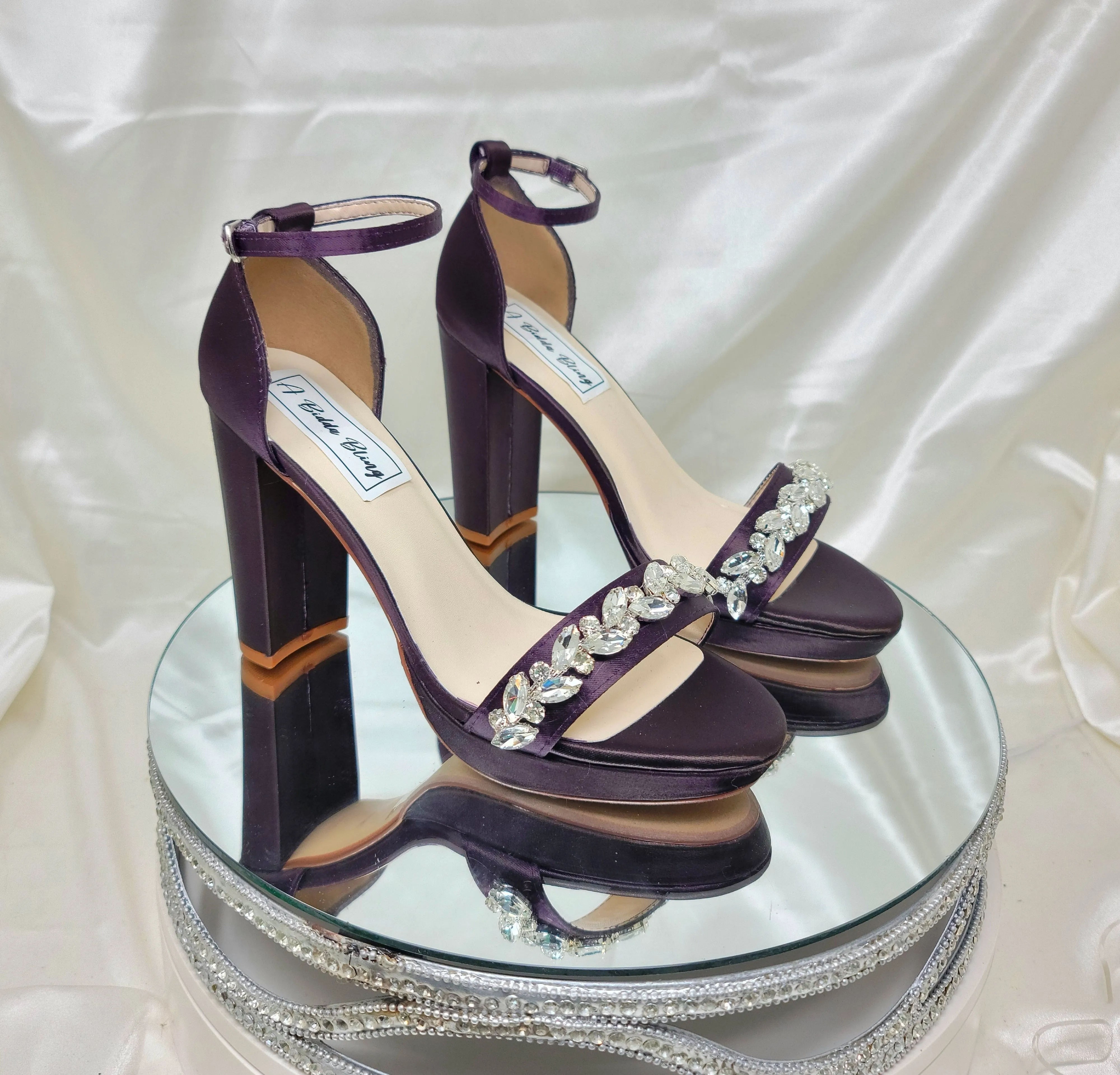 Purple Wedding Shoes Platform Shoes with Chunky Heel Crystal Design