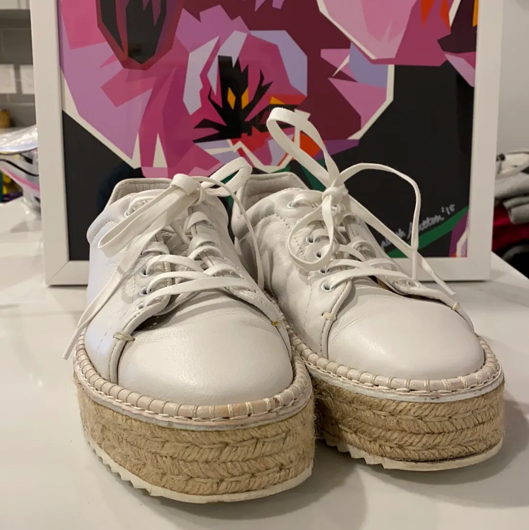 Rag & Bone White Leather Platform Sneaker with Rubber Sole