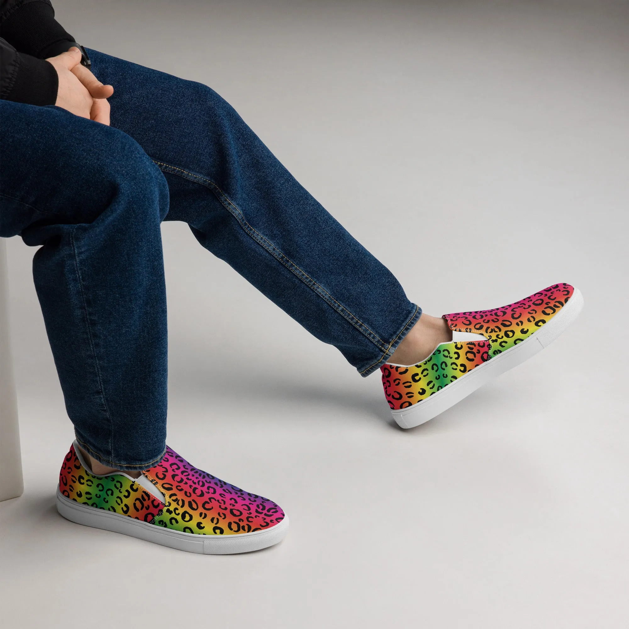 Rainbow leopard Men’s slip-on canvas shoes