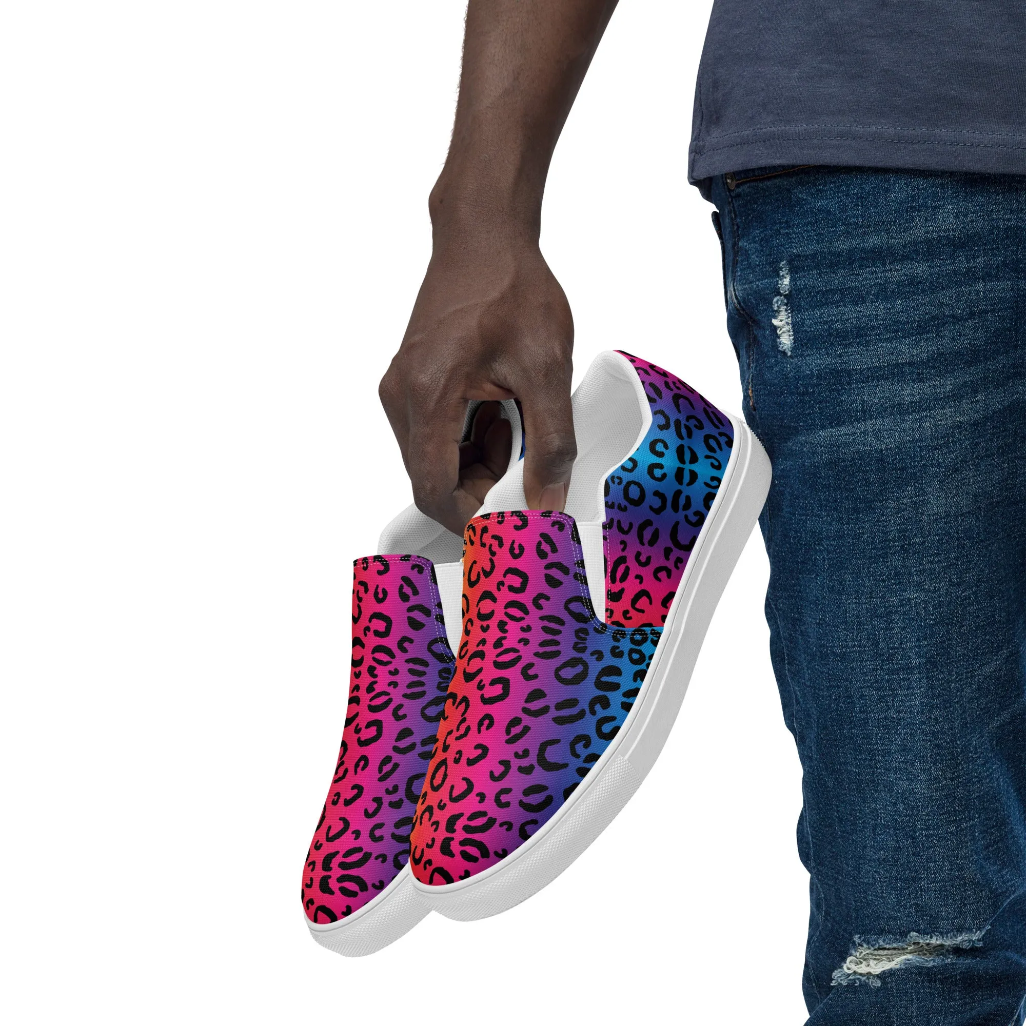 Rainbow leopard Men’s slip-on canvas shoes