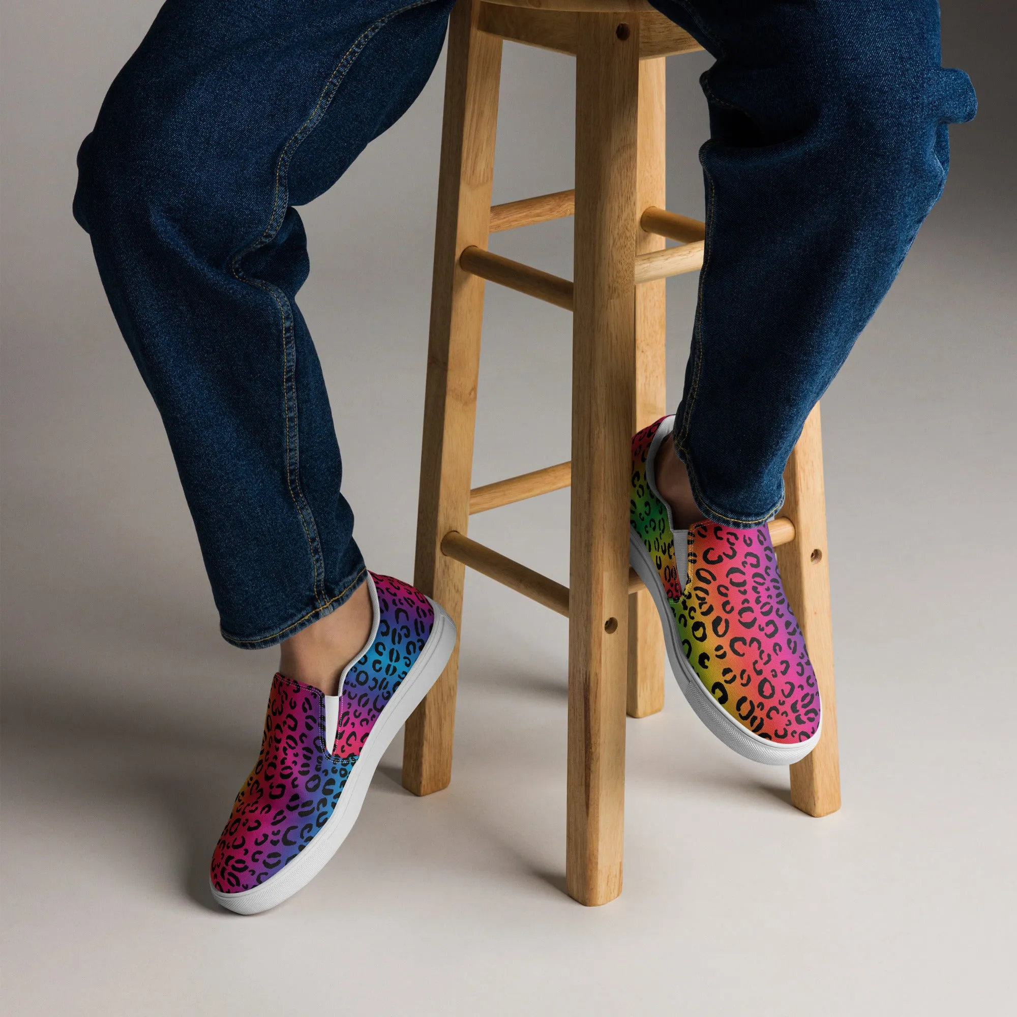 Rainbow leopard Men’s slip-on canvas shoes