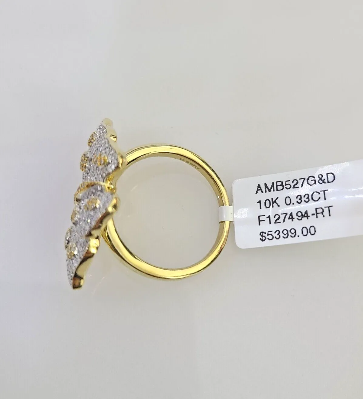 Real 10k Butterfly Diamond Ladies Ring Women Casual 10Kt Yellow Gold