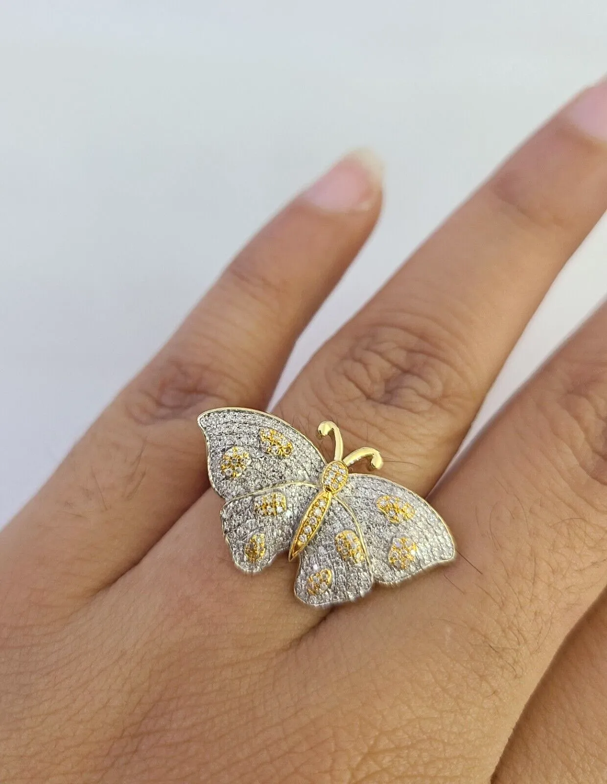 Real 10k Butterfly Diamond Ladies Ring Women Casual 10Kt Yellow Gold
