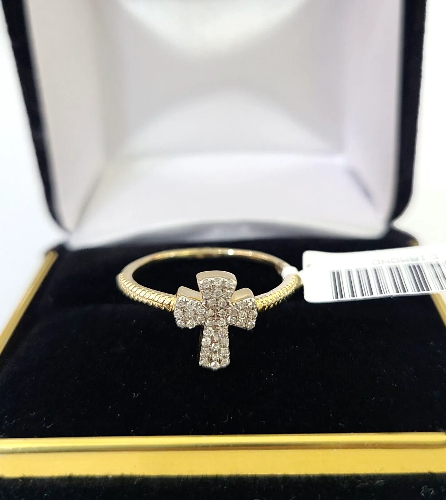 Real 10k Diamond Ladies Ring Jesus Cross Yellow Gold Women Casual