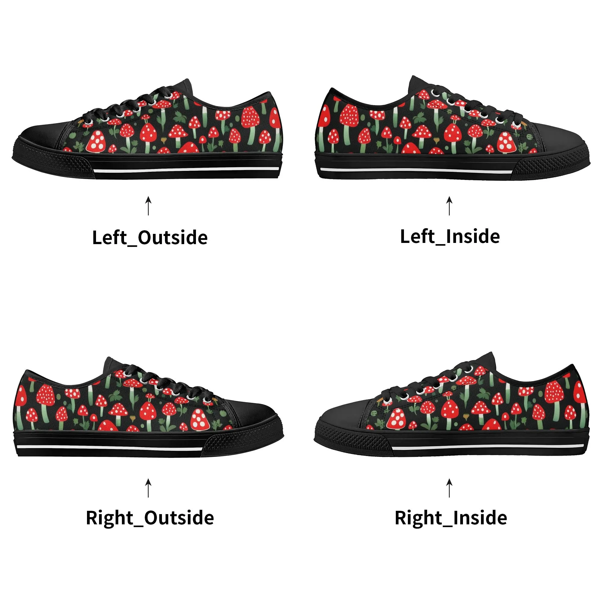 Red Mushrooms Womens Rubber Low Top Sneakers