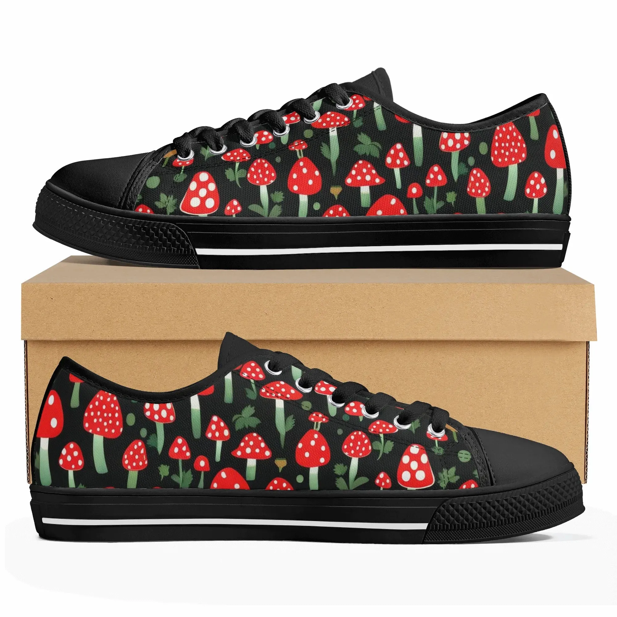 Red Mushrooms Womens Rubber Low Top Sneakers
