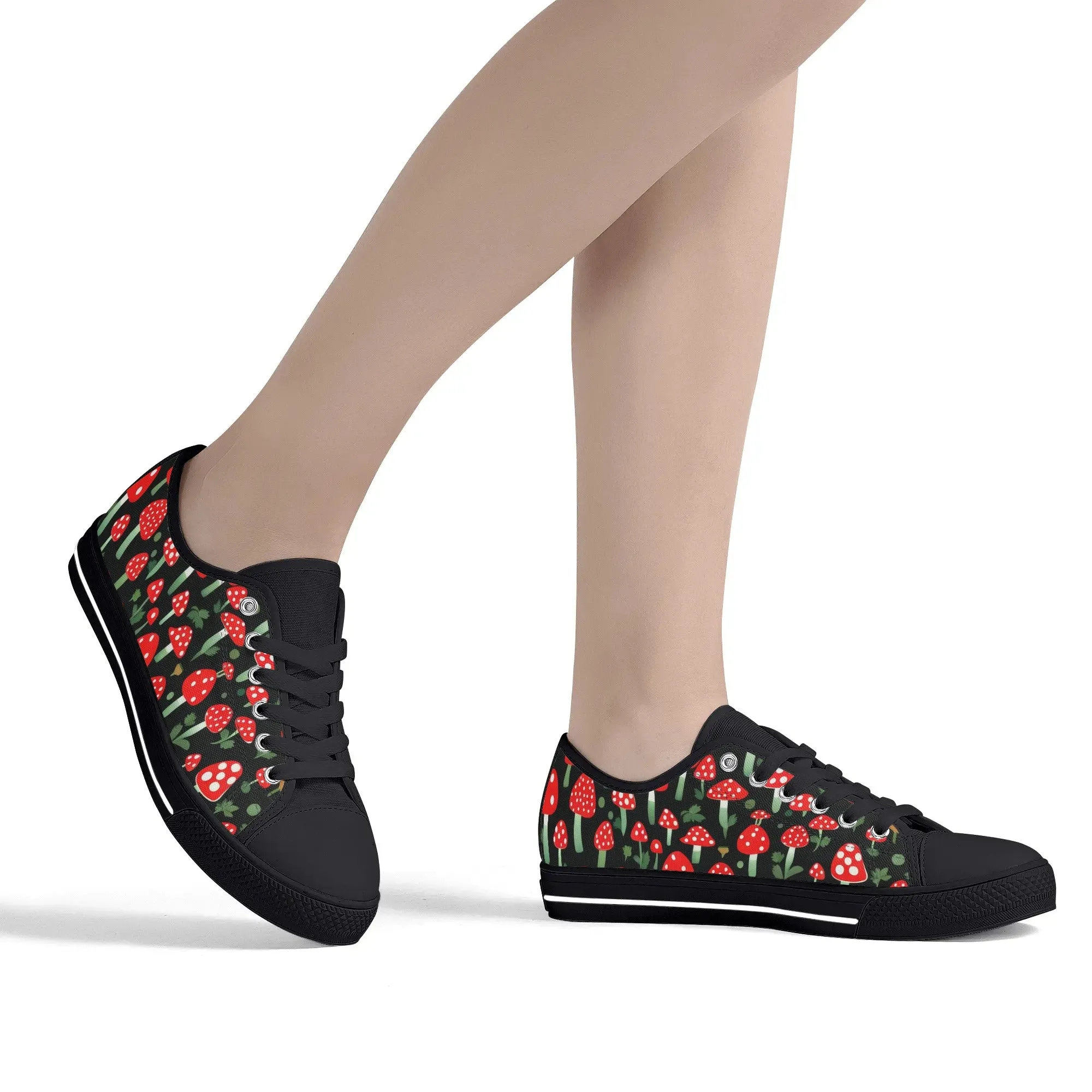 Red Mushrooms Womens Rubber Low Top Sneakers