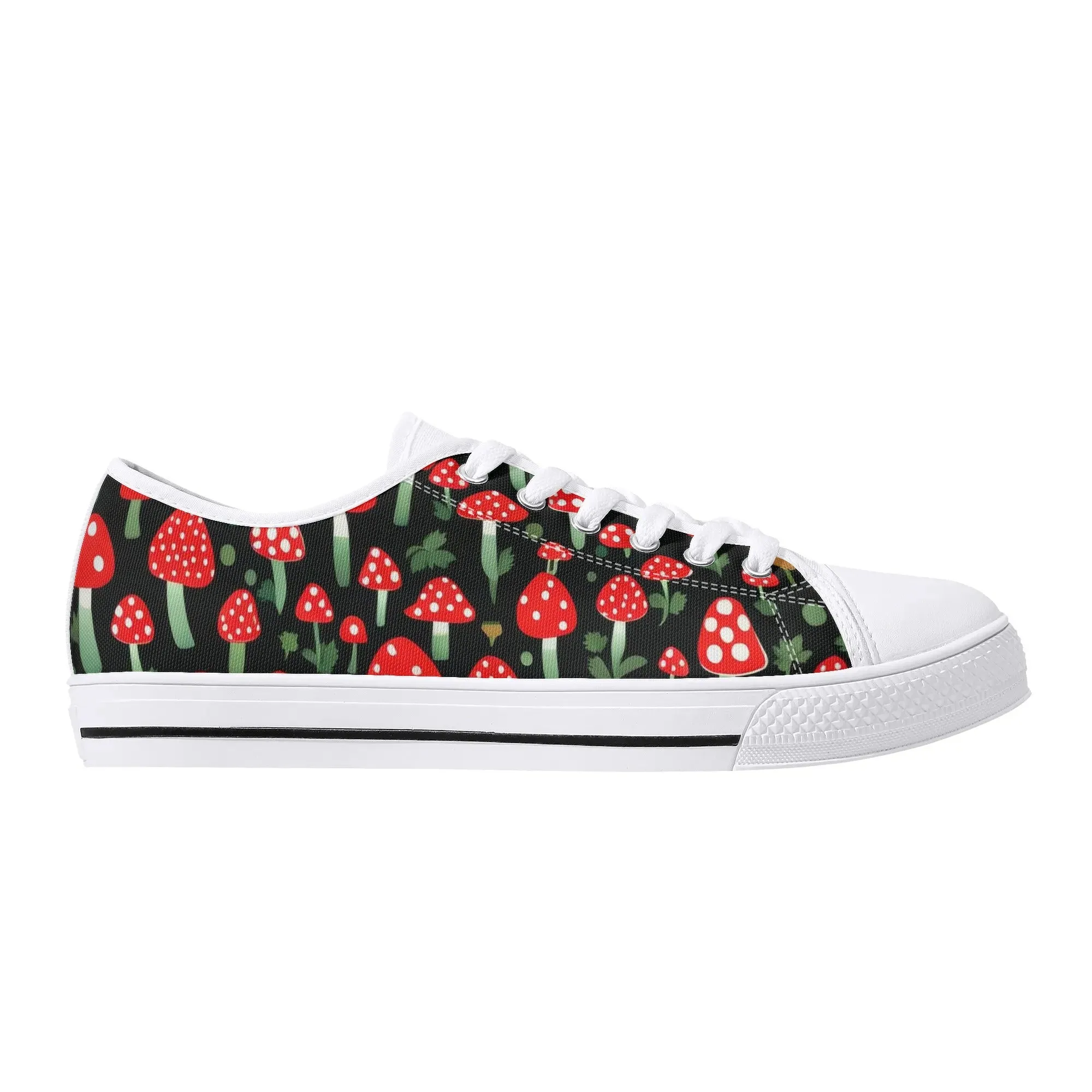 Red Mushrooms Womens Rubber Low Top Sneakers