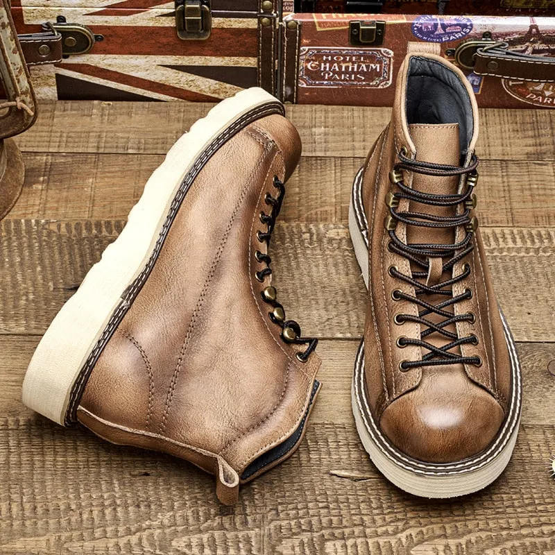 Retro Motorcycle Boots Men Genuine Leather