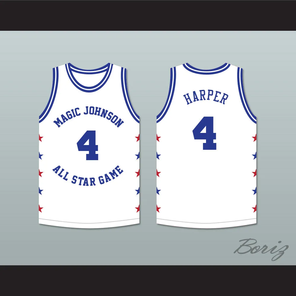 Ron Harper 4 Magic Johnson All Star Game White Basketball Jersey 1988 Midsummer Night's Magic Charity Event