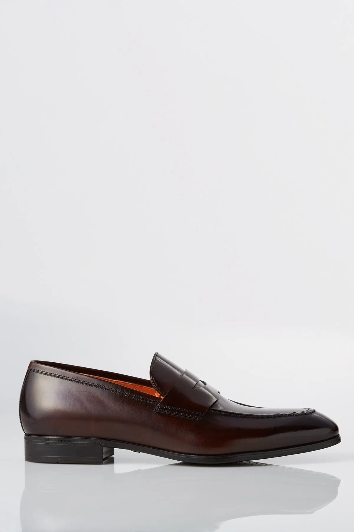 Santoni Gavin Leather Penny Loafer in Dark Brown