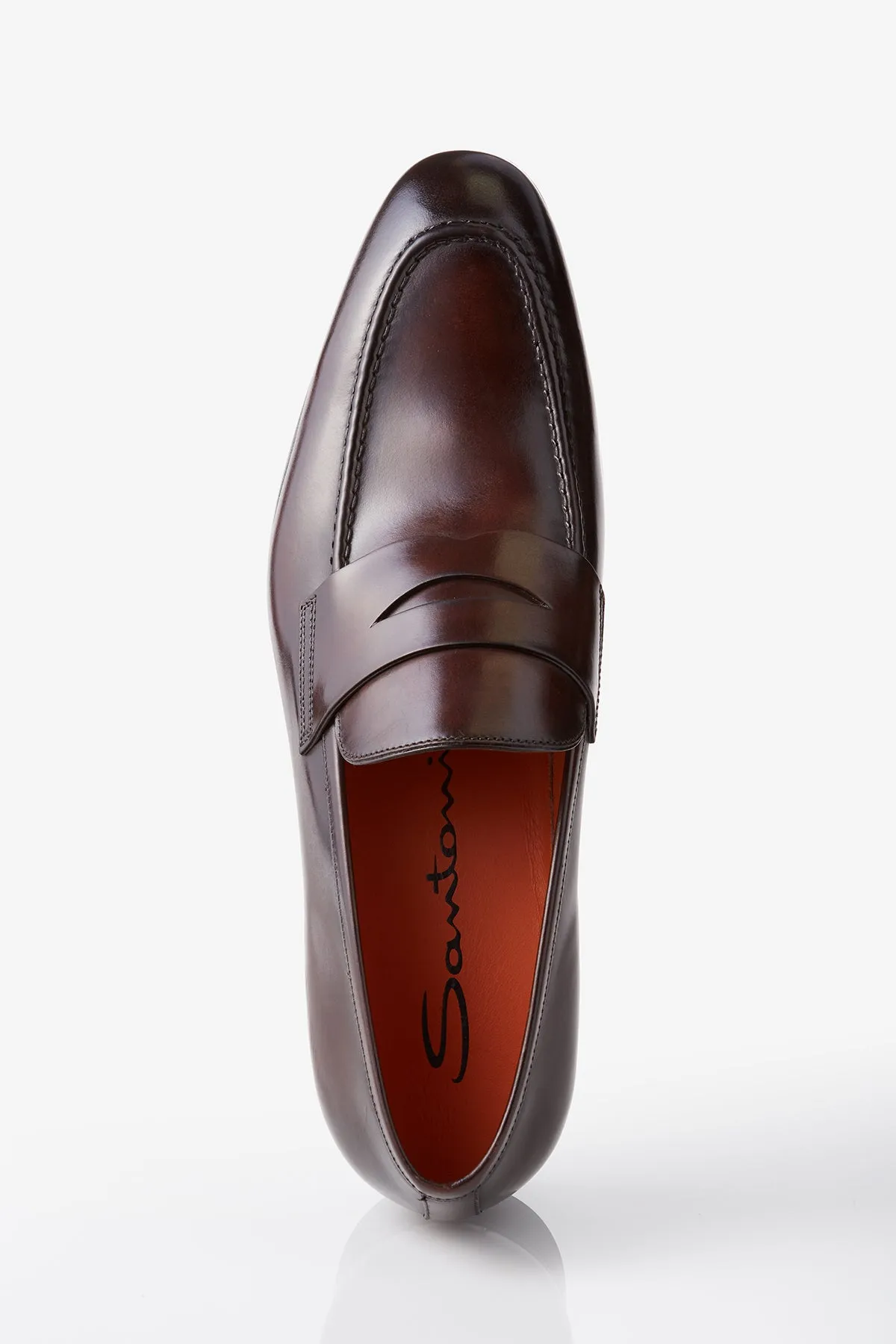 Santoni Gavin Leather Penny Loafer in Dark Brown