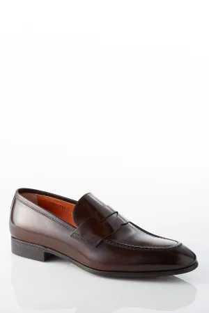 Santoni Gavin Leather Penny Loafer in Dark Brown