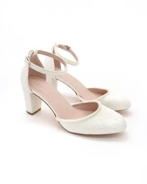 Satin Block Heel with Mini Pearls