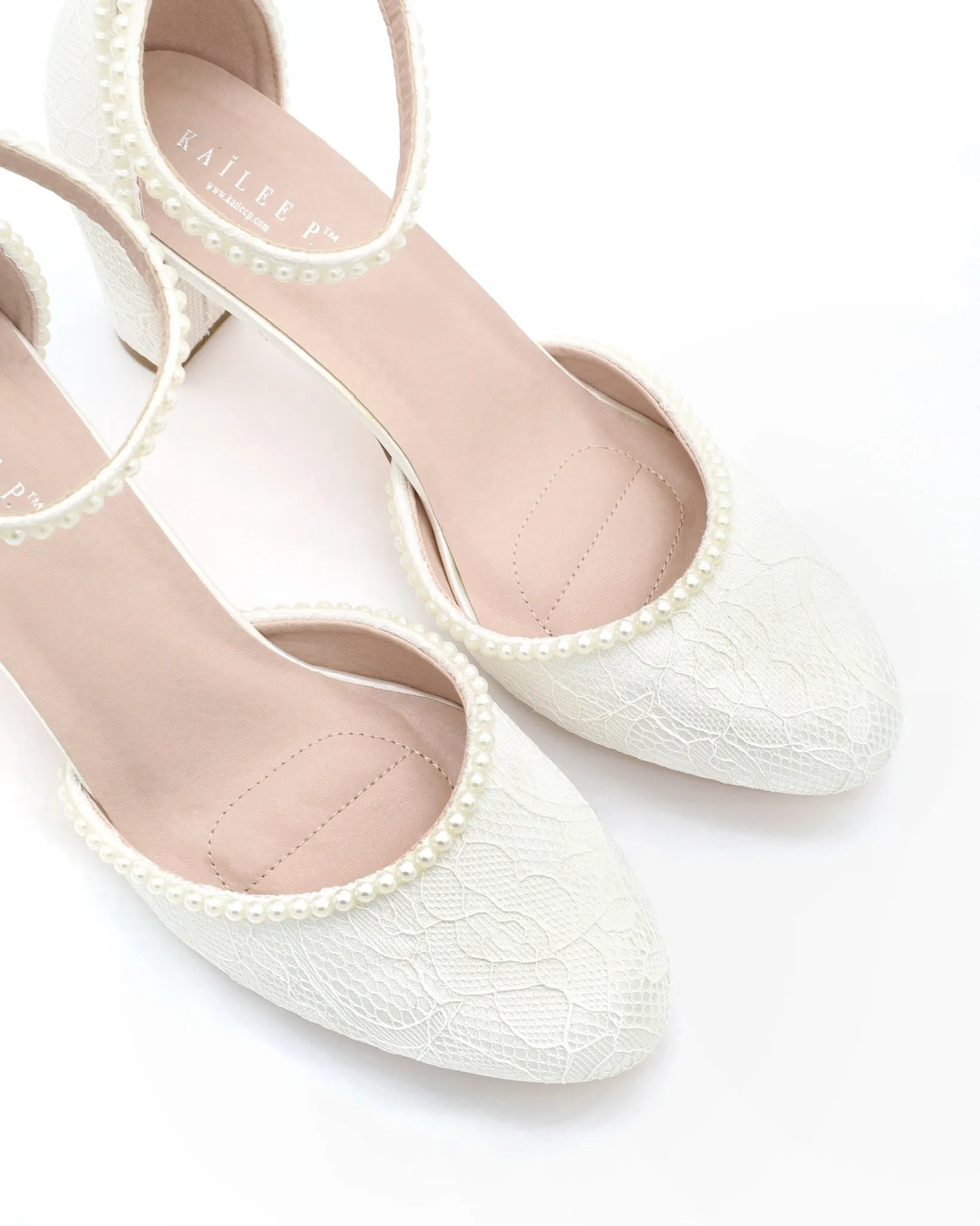 Satin Block Heel with Mini Pearls