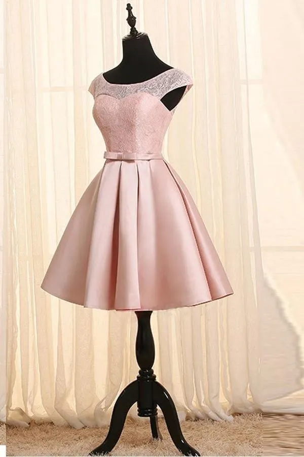 Scoop Neck Cap Sleeves Homecoming Dress Short Prom Dresses PG082