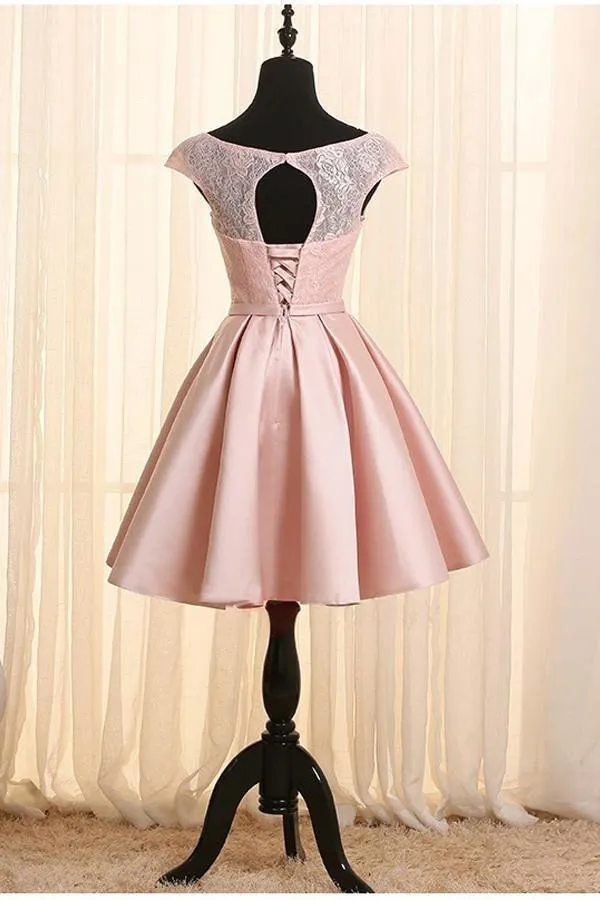 Scoop Neck Cap Sleeves Homecoming Dress Short Prom Dresses PG082