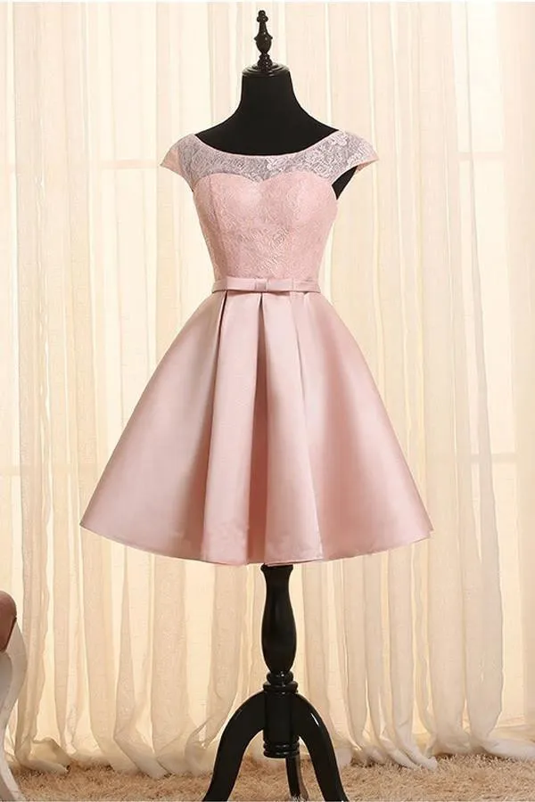 Scoop Neck Cap Sleeves Homecoming Dress Short Prom Dresses PG082