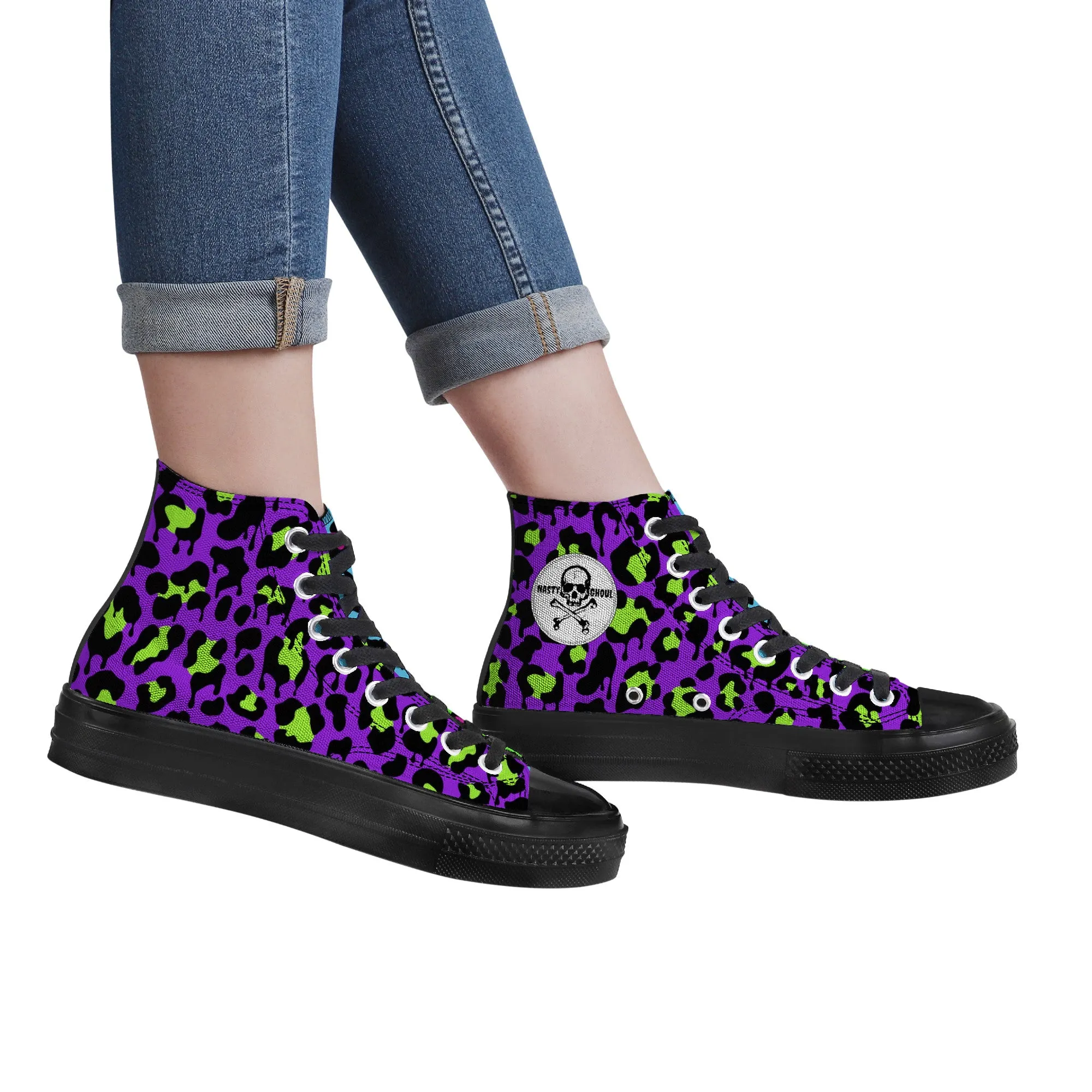 Slime Drip Leopard Print High Top Canvas Shoes / Unisex- Black