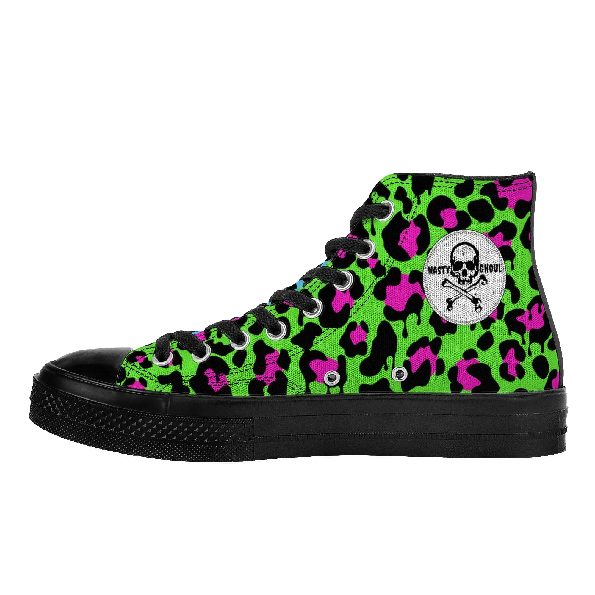 Slime Drip Leopard Print High Top Canvas Shoes / Unisex- Black
