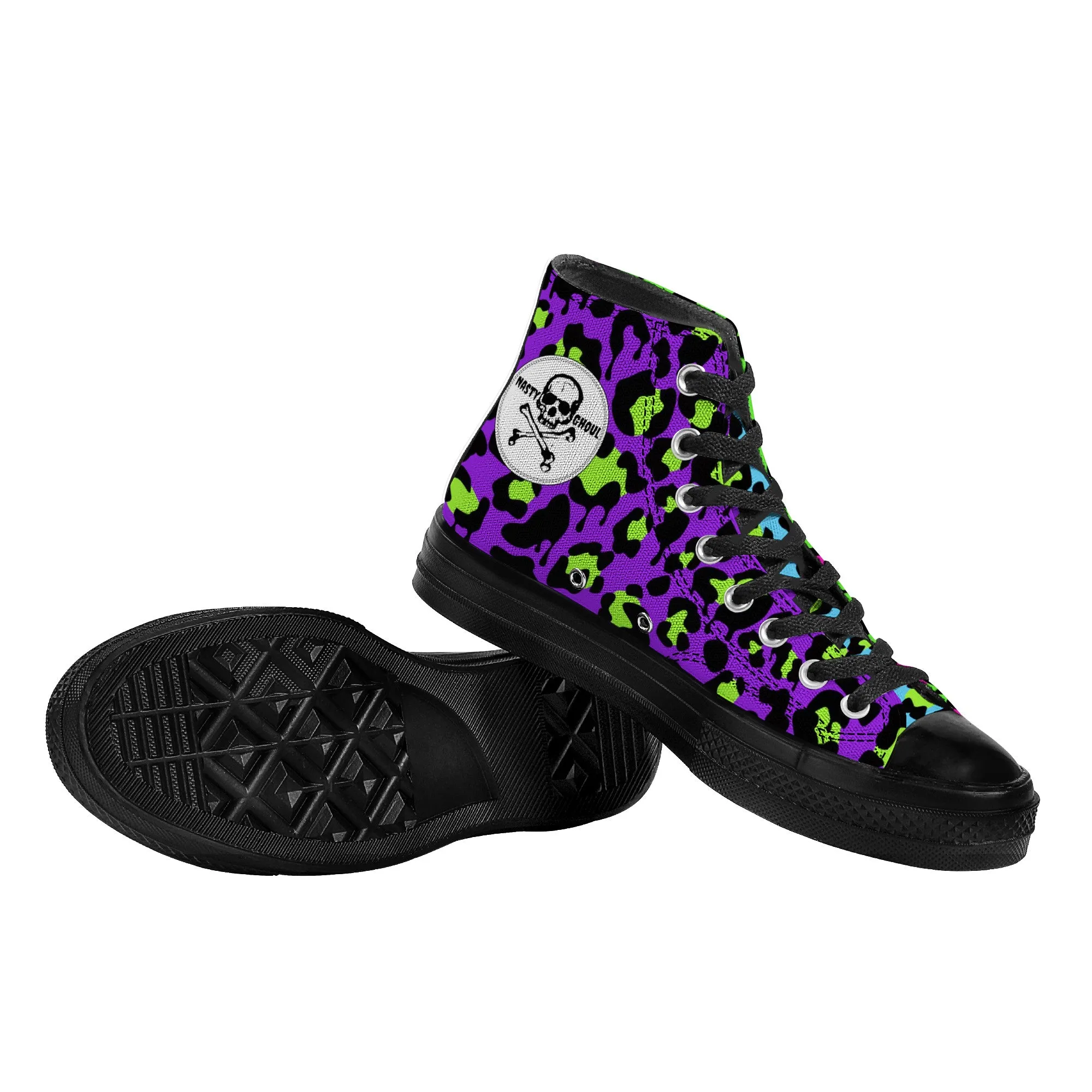 Slime Drip Leopard Print High Top Canvas Shoes / Unisex- Black