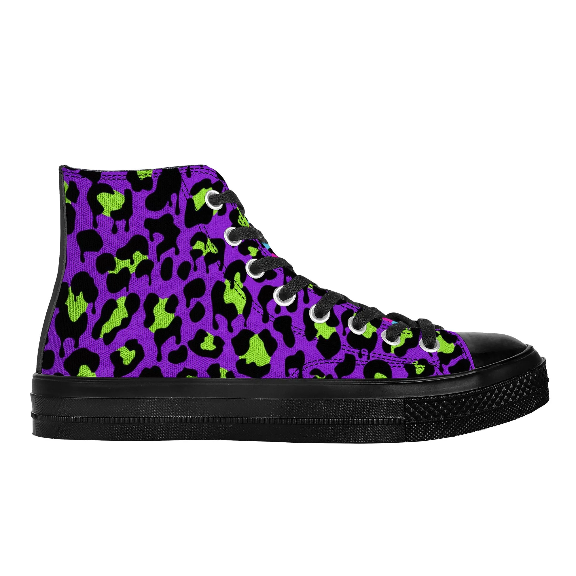 Slime Drip Leopard Print High Top Canvas Shoes / Unisex- Black