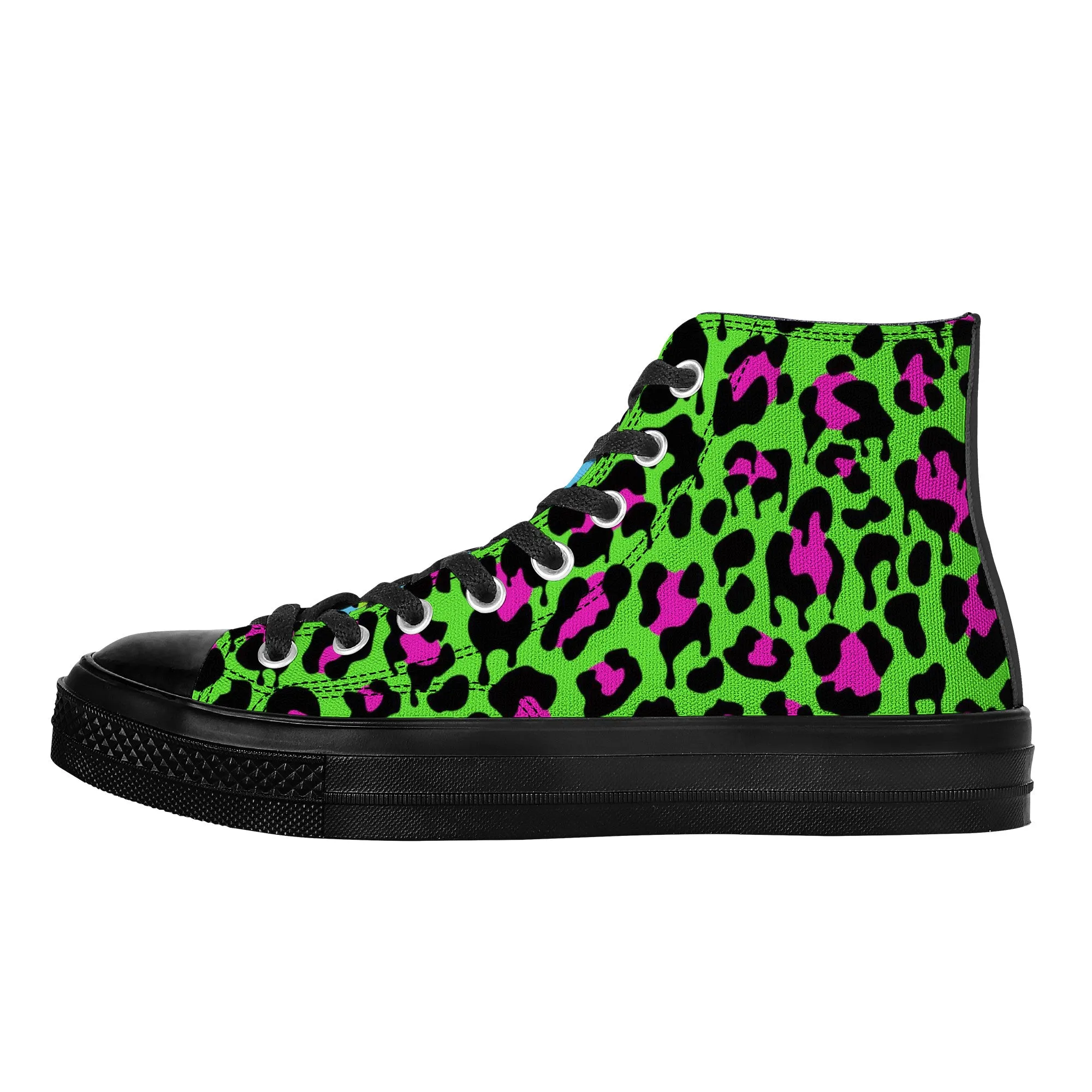 Slime Drip Leopard Print High Top Canvas Shoes / Unisex- Black