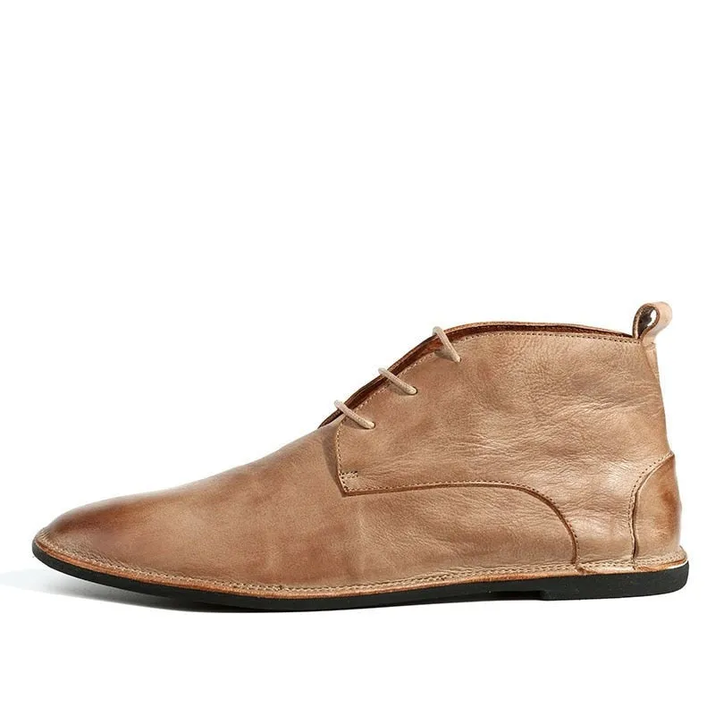 Soft Runway Popular Men Shoes Flats Lace Up High Top Tan Oxfords