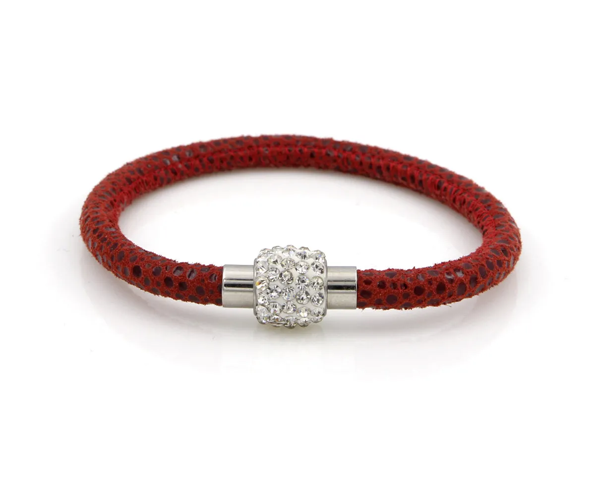 Sparkling Red Leather Single Bracelet