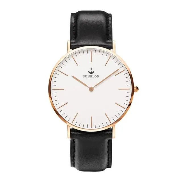 SUNBLON Men's Quartz Stainless Steel Dress Watch With Leather Band17sep19