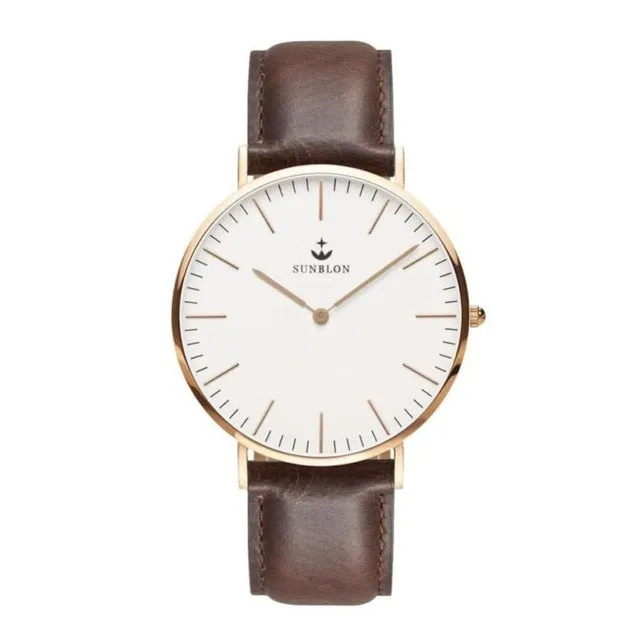 SUNBLON Men's Quartz Stainless Steel Dress Watch With Leather Band17sep19