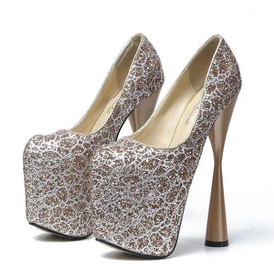 Super High Heel Color Block Sequin Pumps