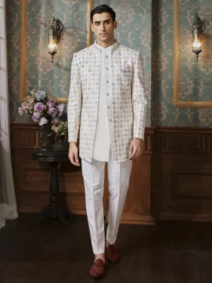 Textured Jacket Style Short Jodhpuri Set
