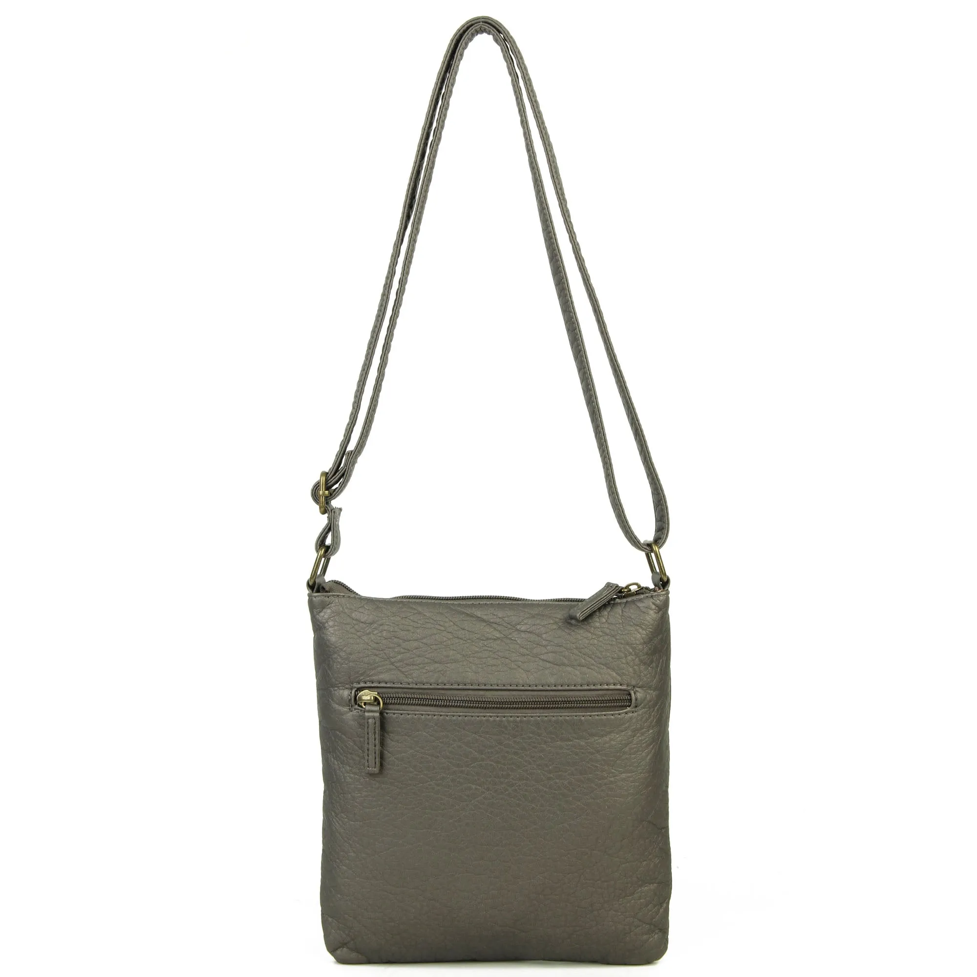 The Camile Three Zip Crossbody - Dark Silver Metallic