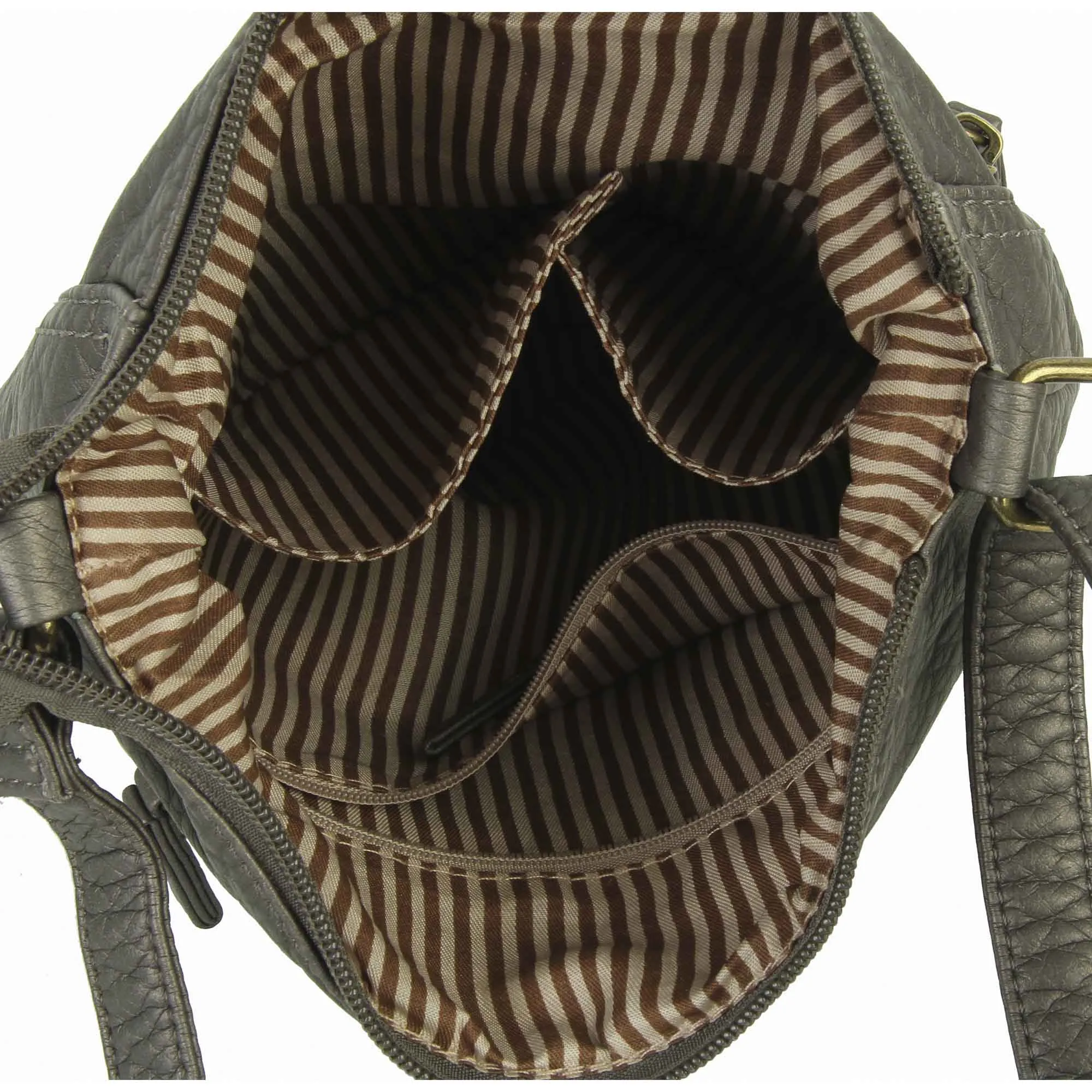 The Camile Three Zip Crossbody - Dark Silver Metallic