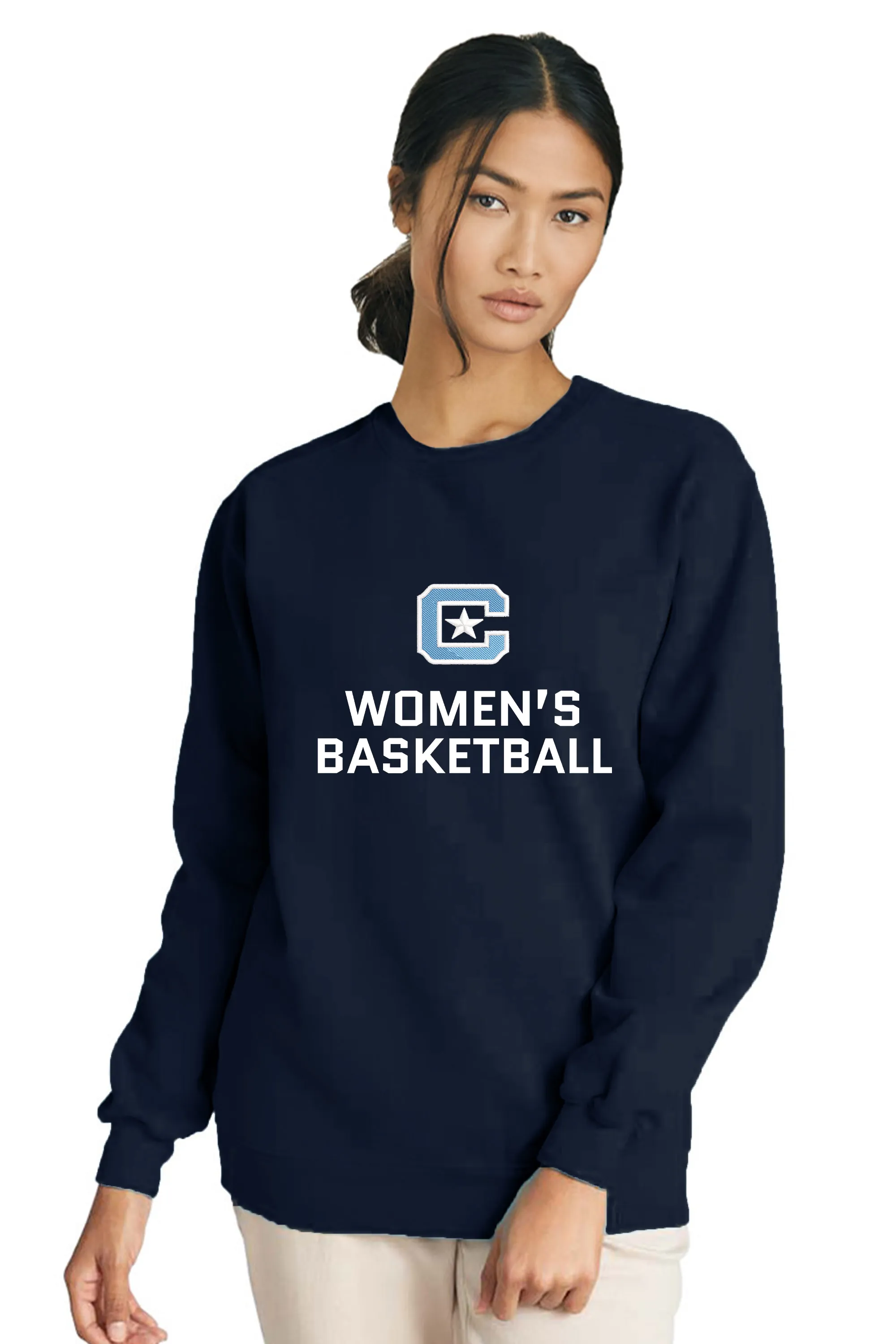 The Citadel Block C, Club Sports - Women's Basketball, Embroidered Comfort Colors ® Ring Spun Crewneck Sweatshirt