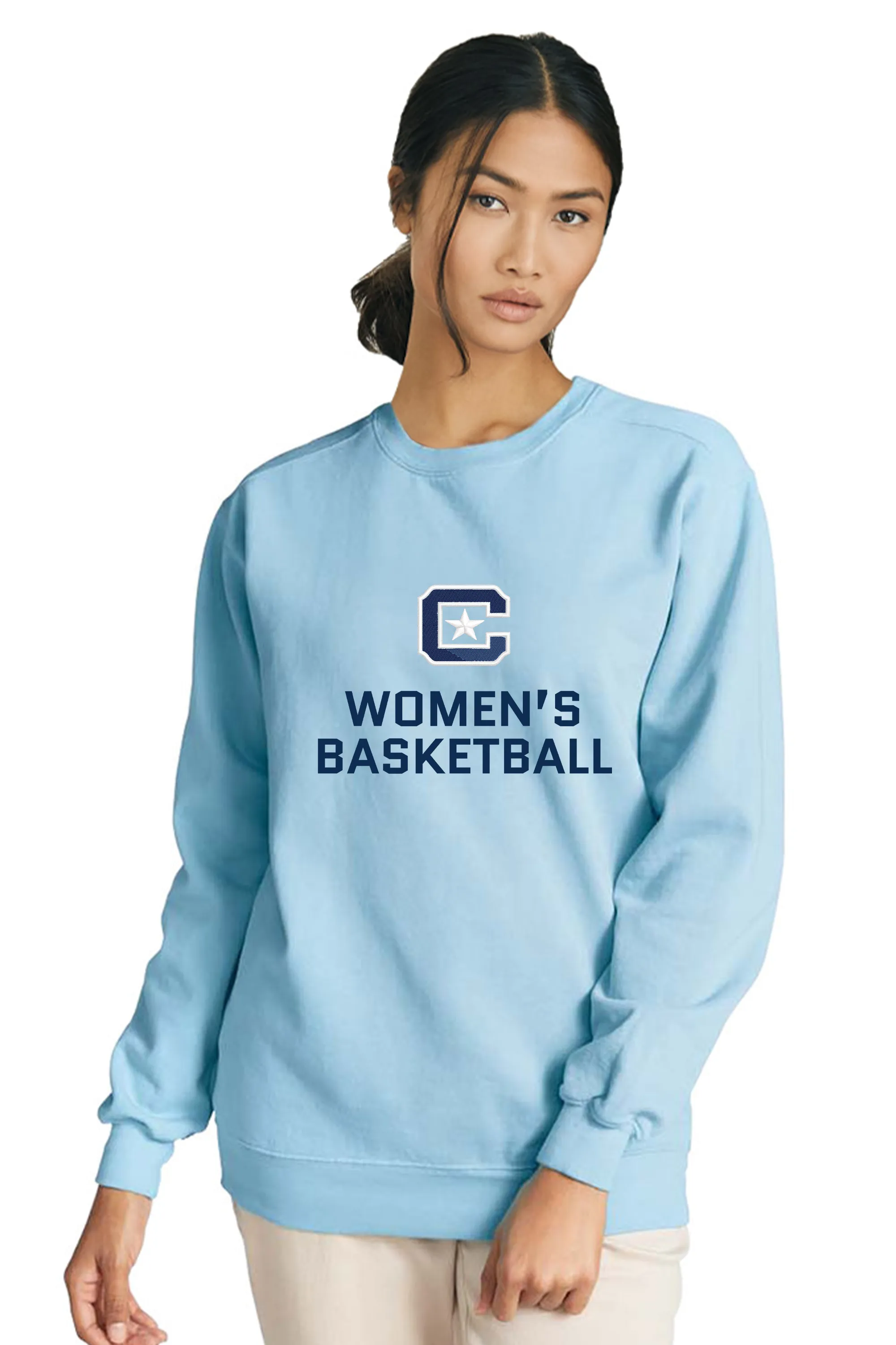 The Citadel Block C, Club Sports - Women's Basketball, Embroidered Comfort Colors ® Ring Spun Crewneck Sweatshirt