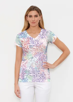 Tropic Coral (8112) ~ Signature Cap Sleeve V-Neck Shirt