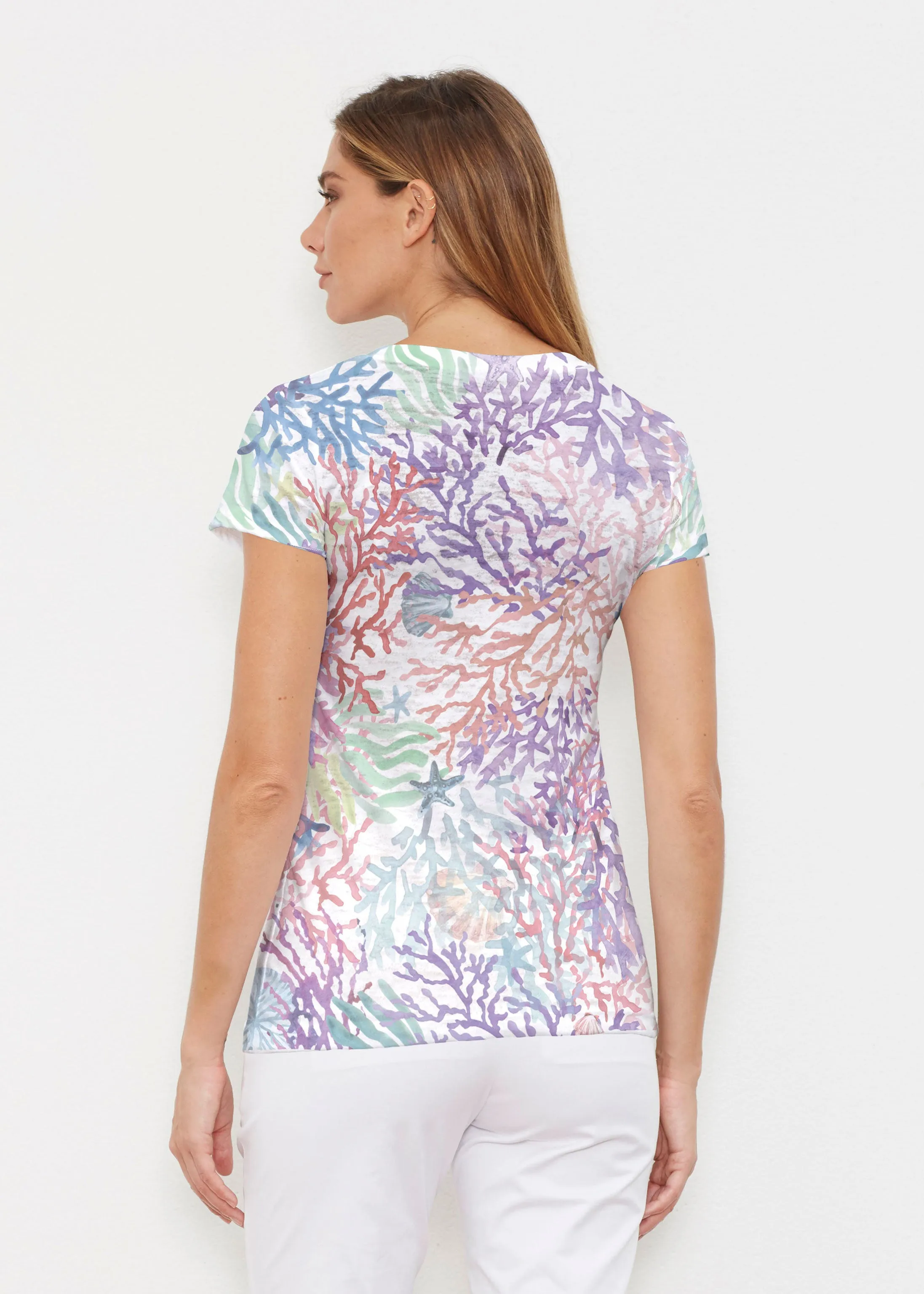 Tropic Coral (8112) ~ Signature Cap Sleeve V-Neck Shirt