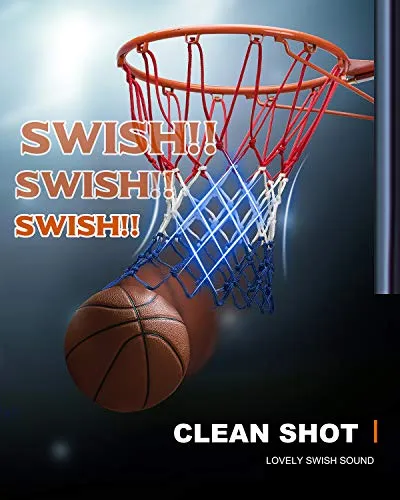 U/A Basketball Net Replacement Heavy Duty, 2020 Official Professional Quality, Fits Outdoor Indoor Standard Rim, All Weather Anti Whip -12 Loops (Red White Blue)