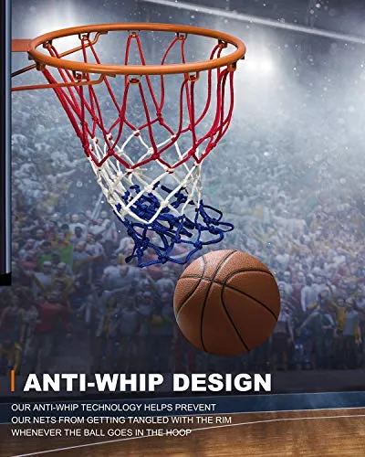 U/A Basketball Net Replacement Heavy Duty, 2020 Official Professional Quality, Fits Outdoor Indoor Standard Rim, All Weather Anti Whip -12 Loops (Red White Blue)