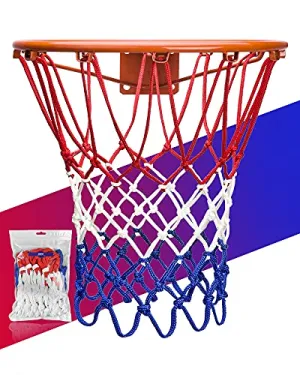 U/A Basketball Net Replacement Heavy Duty, 2020 Official Professional Quality, Fits Outdoor Indoor Standard Rim, All Weather Anti Whip -12 Loops (Red White Blue)