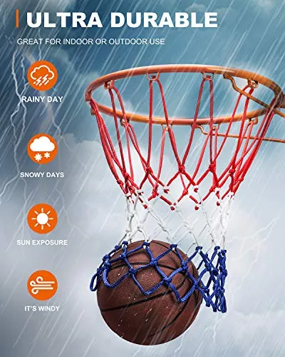 U/A Basketball Net Replacement Heavy Duty, 2020 Official Professional Quality, Fits Outdoor Indoor Standard Rim, All Weather Anti Whip -12 Loops (Red White Blue)