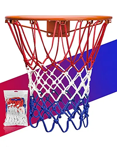 U/A Basketball Net Replacement Heavy Duty, 2020 Official Professional Quality, Fits Outdoor Indoor Standard Rim, All Weather Anti Whip -12 Loops (Red White Blue)