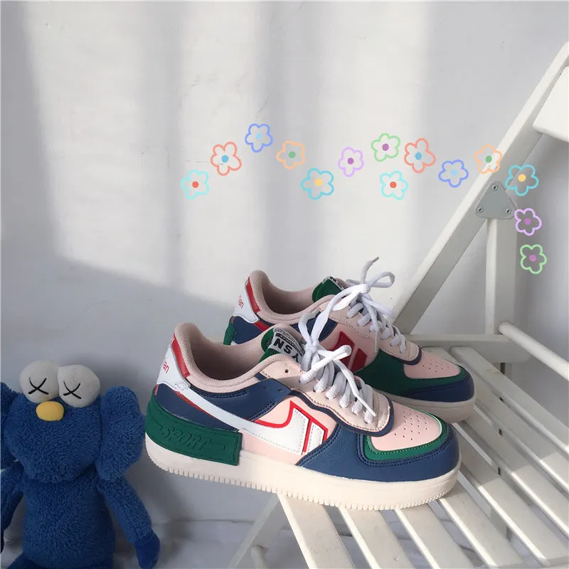 ULZZANG DARK BLUE COLOR BLOCK SNEAKERS UB2752