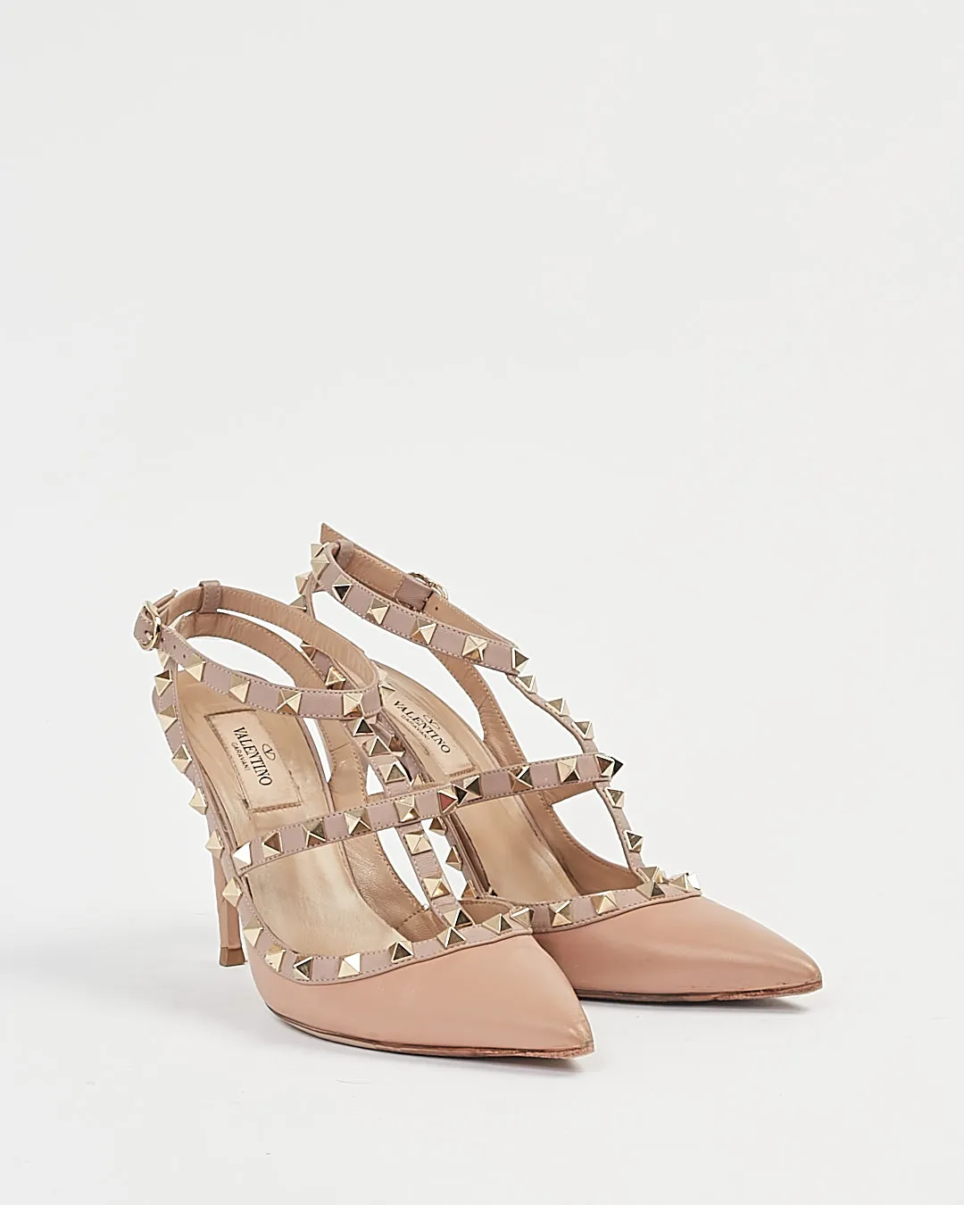 Valentino Beige Rockstud Strap Sandal Heel - 38