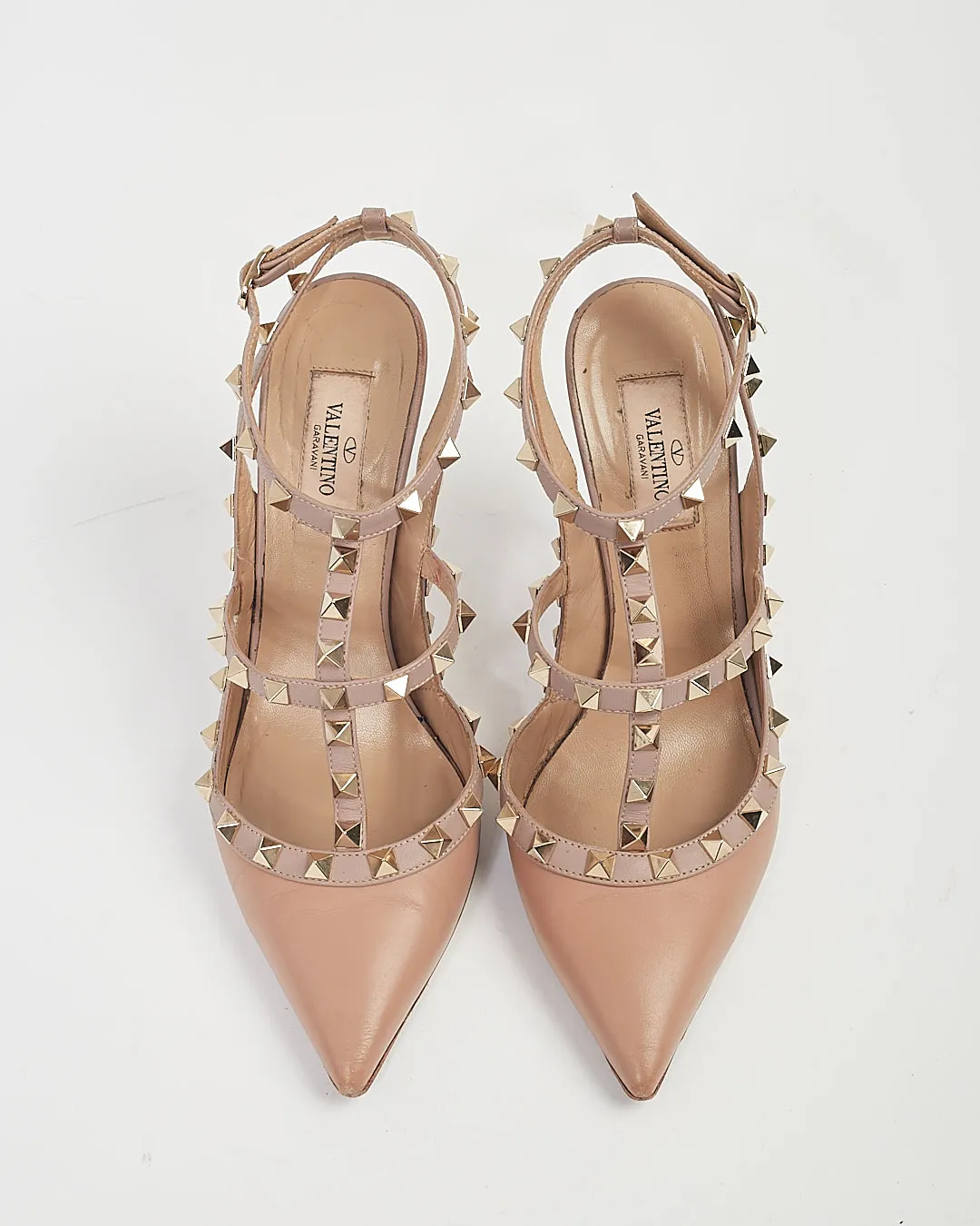 Valentino Beige Rockstud Strap Sandal Heel - 38