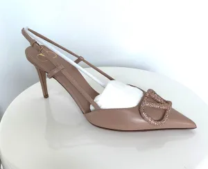 Valentino Rose Cannelle Vlogo Slingback 80mm Pumps - Swarovski® crystal